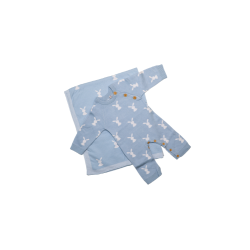 Set de Mameluco y Cobija de Conejos para Bebé