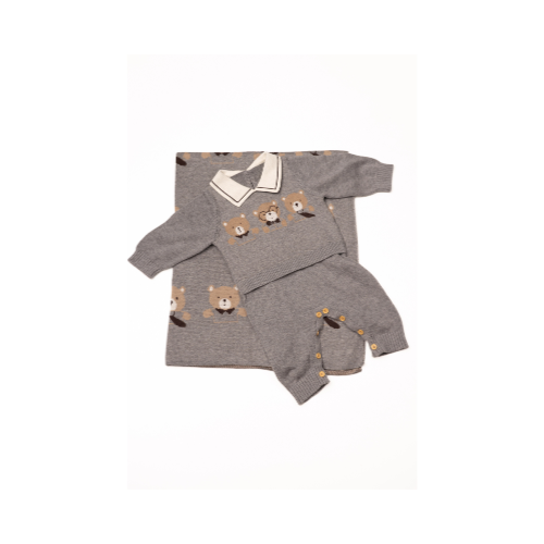 Set de Mameluco + Cobija Osos Gris Claro