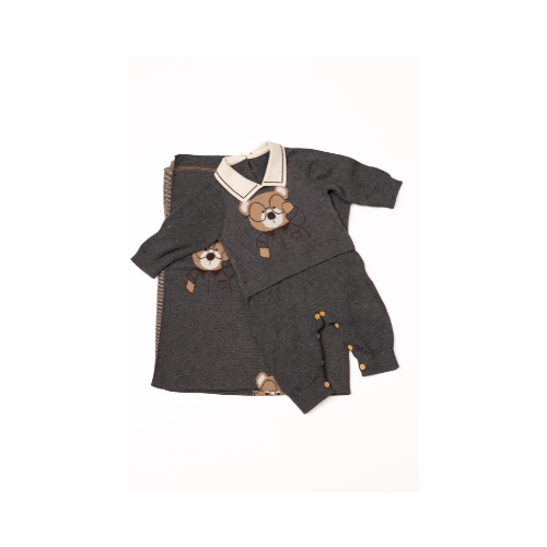 Set de Mameluco + Cobija Osos Gris Obscuro