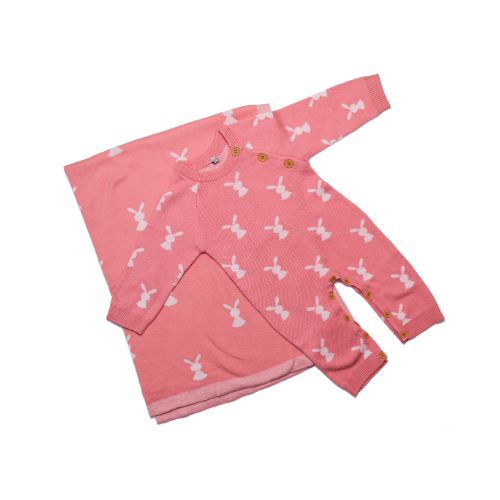 Set de Mameluco y Cobija de Conejos para Bebé