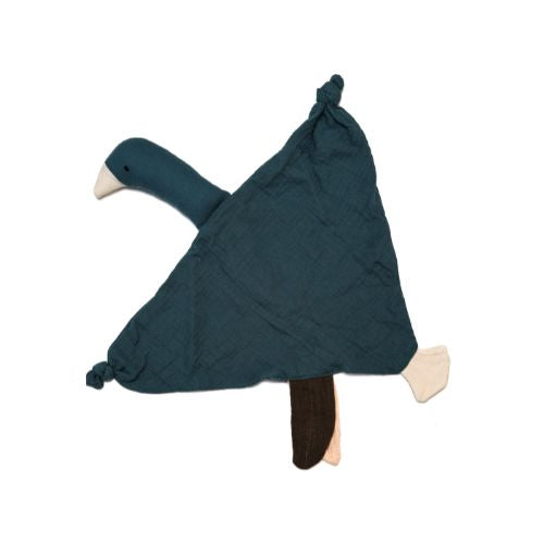 Trapo de apego para bebé con una adorable cabeza de pajarito de peluche y un cuerpo de manta de muselina de algodón.
