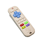 Mordedera para bebé en forma de un realista control remoto de TV de silicona en color gris oscuro.